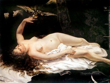  gustav lienzo - Mujer con un loro Realismo Realista pintor Gustave Courbet aves